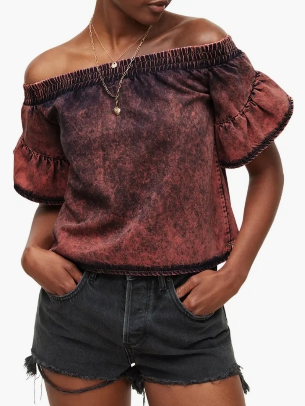 AllSaints Adela Off Shoulder Denim Top Size 4